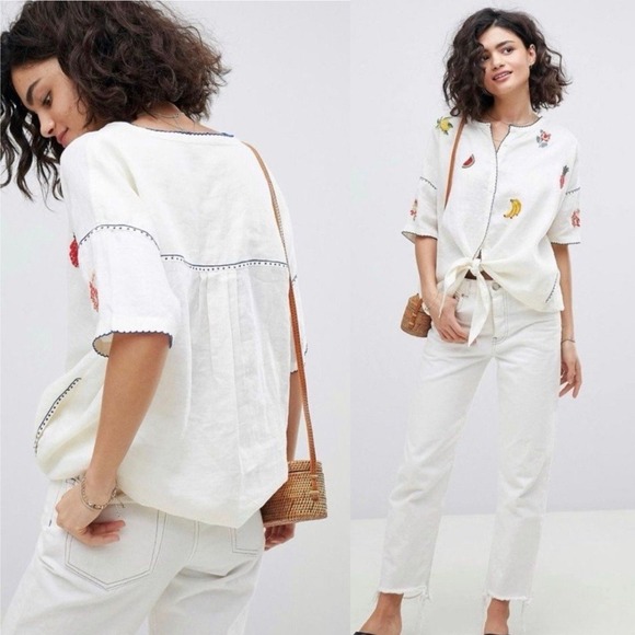 Anthropologie Intropia Needlepoint‎ Embroidered Fruit Blouse Size Small - Picture 2 of 12